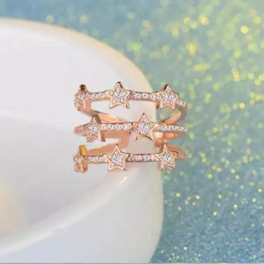NEW 18K ROSE GOLD DIAMOND MULTI LAYER Adjustable RING, CUTE RING, SHINY RING. - Picture 5 of 7